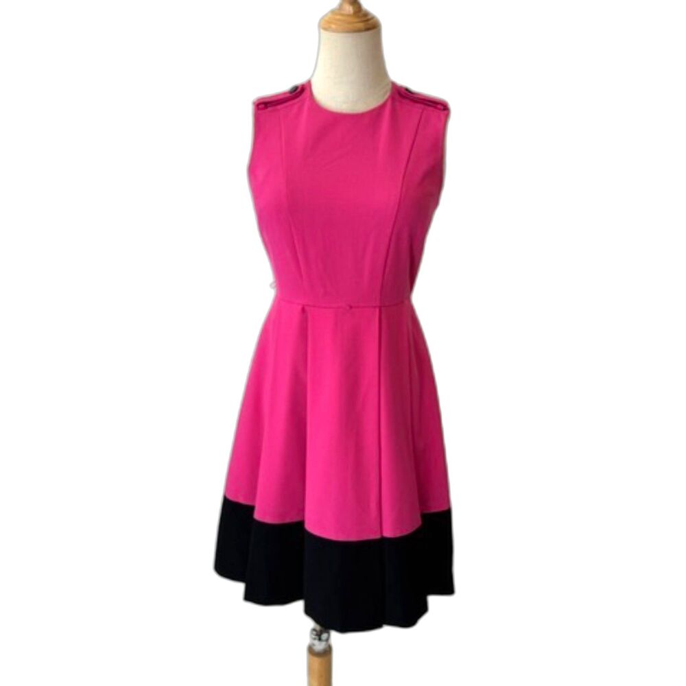 Calvin Klein Pink Black Fit Flare Sleeveless Dress Pleated 2P Office Work